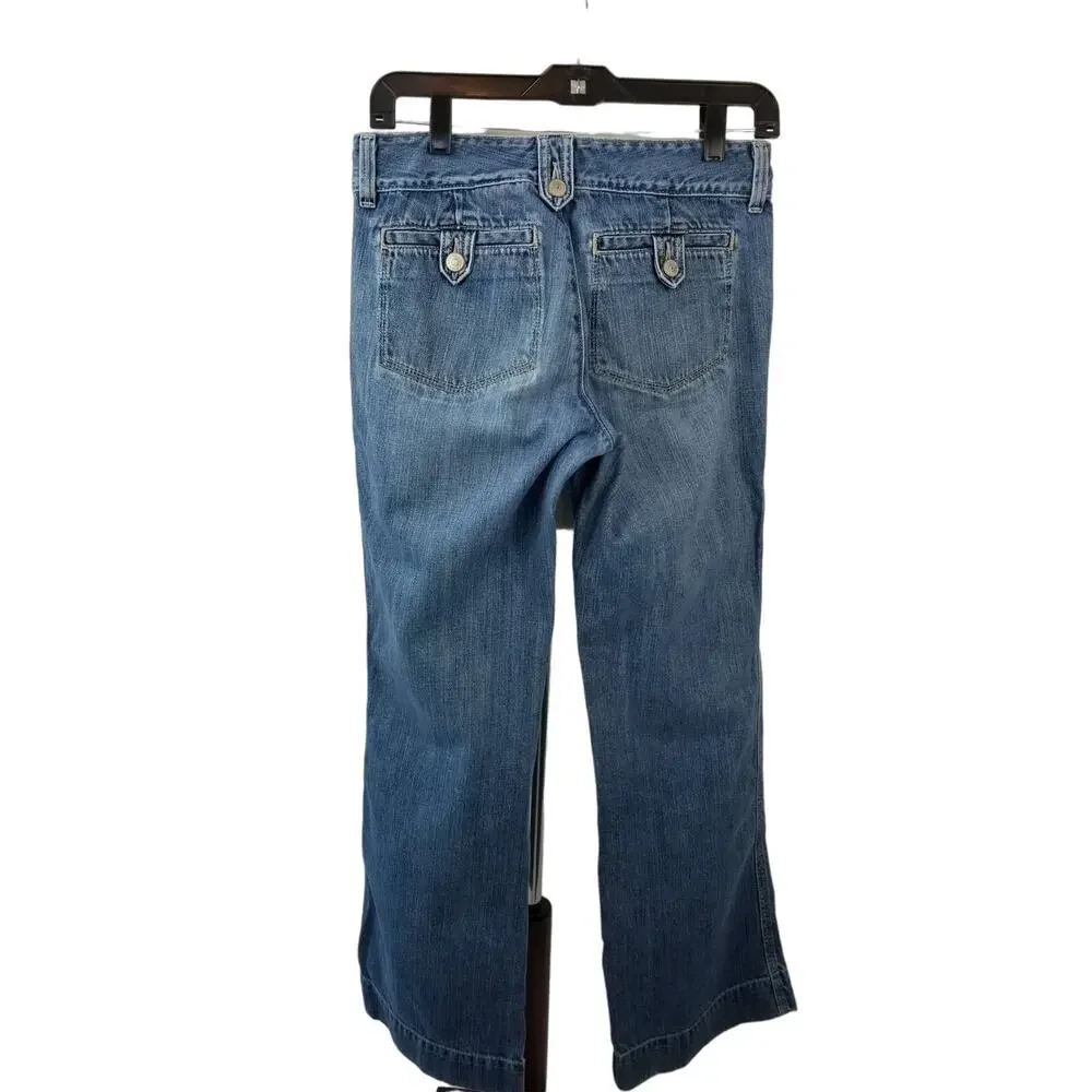 Eddie Bauer Blue Denim Jeans Bootcut Flare Button Loops Vintage Nice Size 2 R